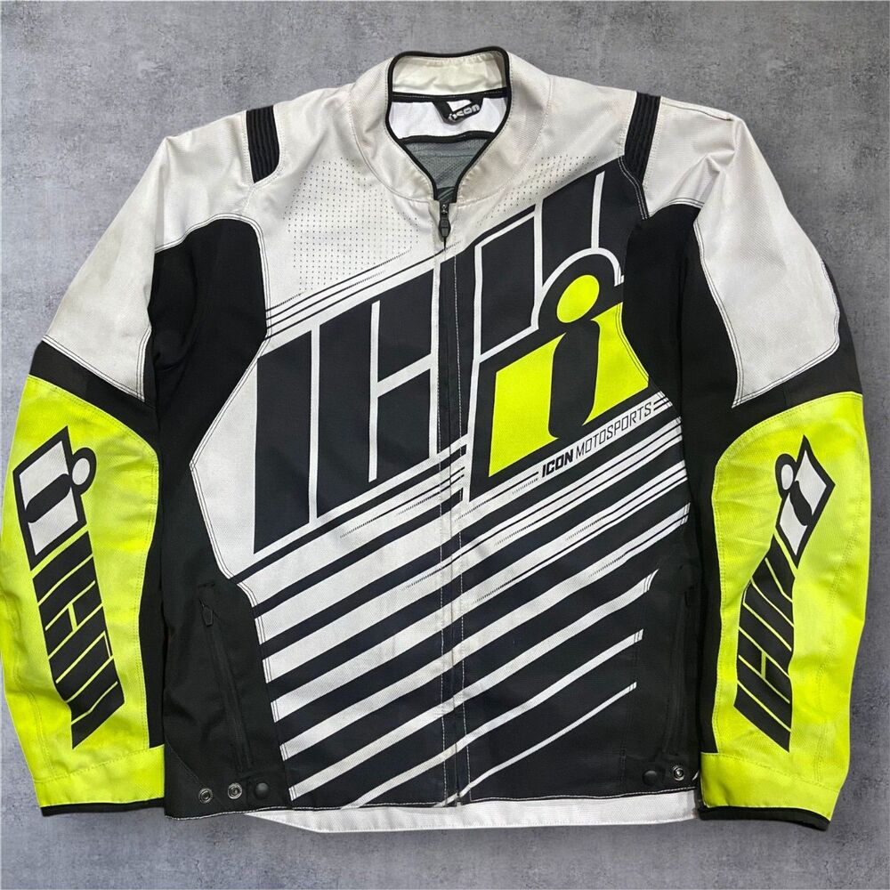 Icon Overlord SB2 Hi-Viz Protective Motorcycle Biker White Black Volt Men's 2XL